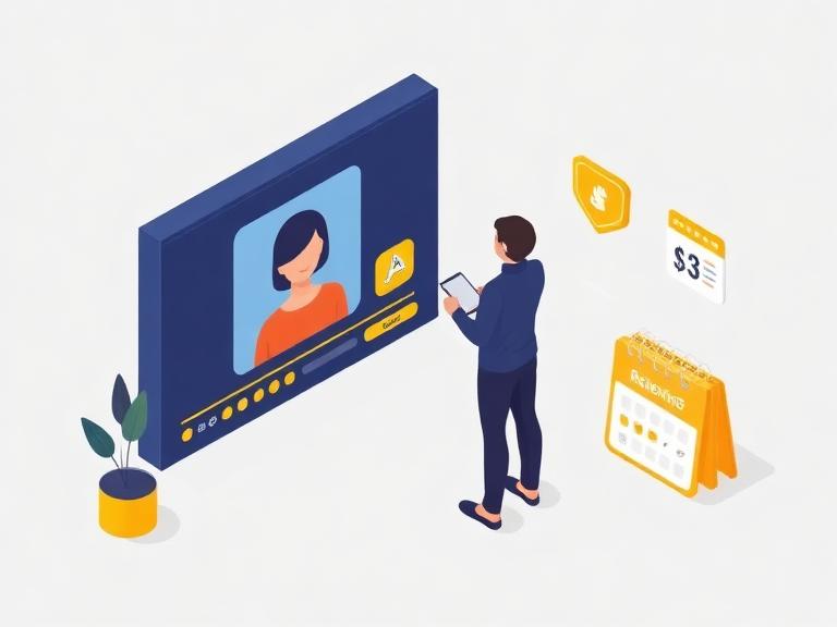 Isometric illustration of a tutor teaching a live online class