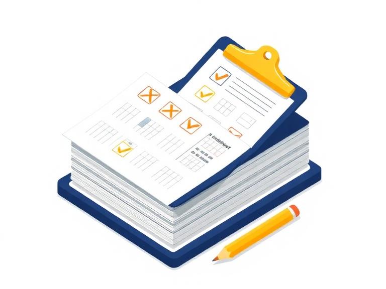 Illustration of graded homework worksheets on a clipboard
