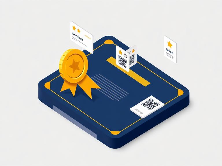 Illustration of a verified digital certificate with seal and QR code