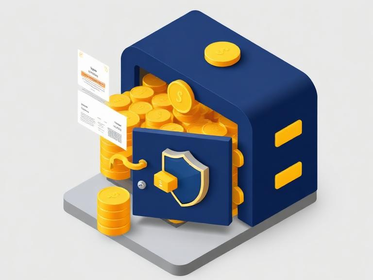 Illustration of a secure escrow vault holding coins with a shield lock