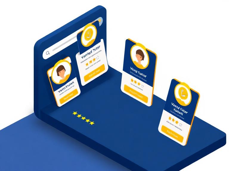 Illustration of verified tutor profile cards in a marketplace interface
