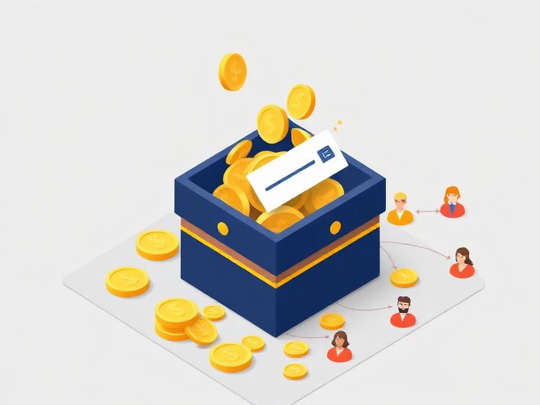 Illustration of a referral reward gift box with coins and connected users